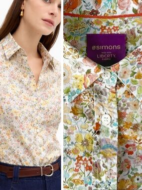 Simons x Liberty Fabric Woman Organic Cotton Floral Button Down Shirt MEDIUM